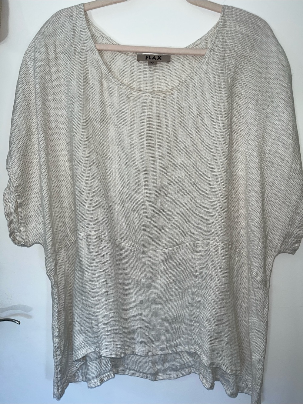 Flax 100% Linen Short Sleeve Tunic Top 1G Cream colored